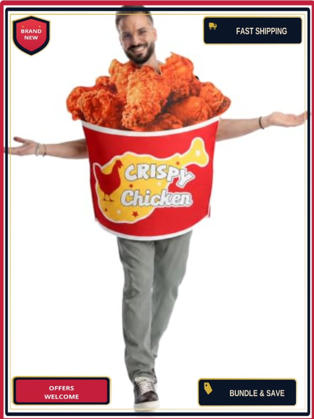Fried Chicken Bucket Adult Costume One Size Polyester Halloween Cosplay Unisex